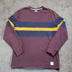 Denver Hayes Striped Long Sleeve Tee Mens LT Burgundy Navy Yellow Retro
